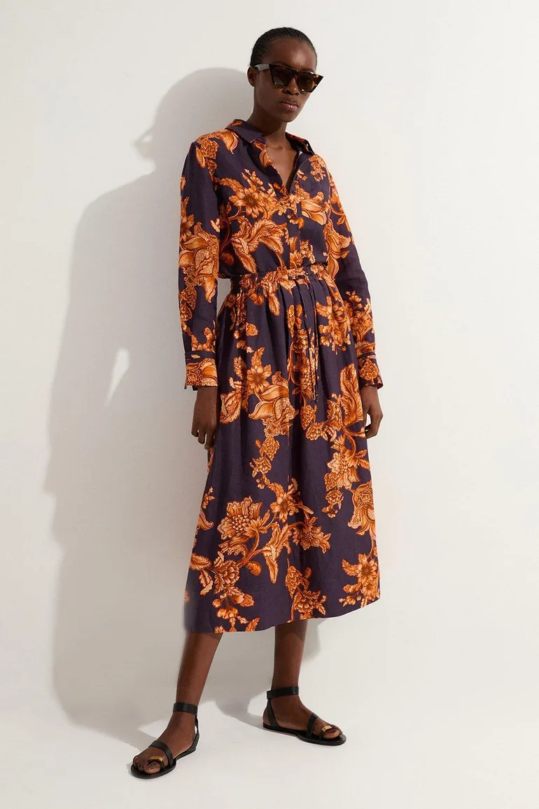 Floral Viscose Linen Woven Long Sleeve Shirt - 1