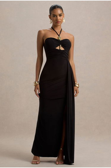 Mohito | Black Halter-Neck Cut-Out Maxi Dress With Split