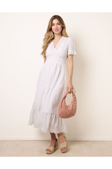 Embroidery Detail V-Neck Maxi Dress