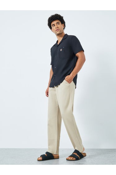 Men Relaxed Fit Linen Blend Resort Collar Shirt