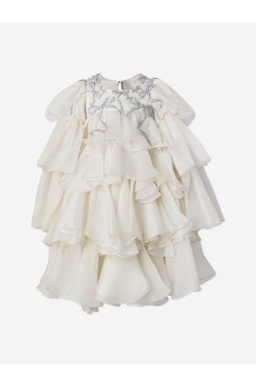 Maison Ava Girls Lorriane Chiffon Ruffle Dress in Ivory
