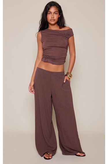 Chocolate Jersey Floral Asymmetric Top