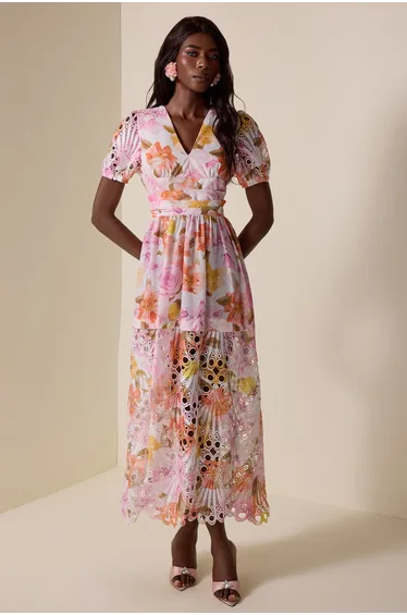 Laureline Floral Lace Midi Dress