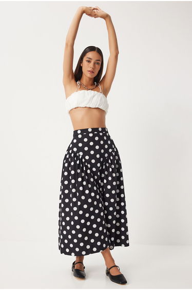 Women's Black Polka Dot Summer Poplin Skirt