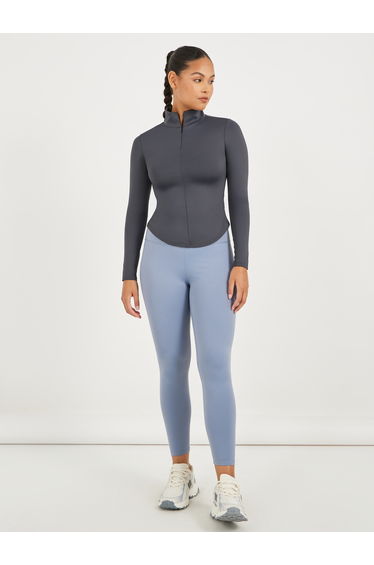 Curved Hem Half Zip Long Sleeve Top