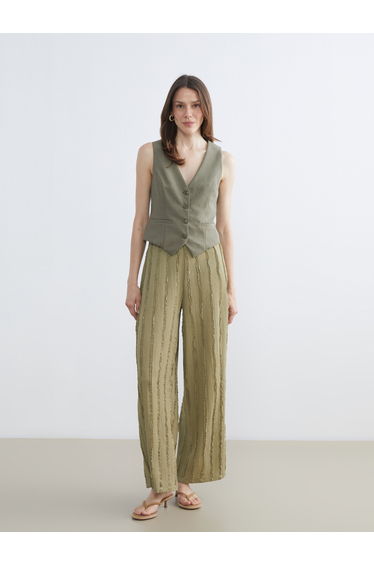 Elastic-Waist Textured Trousers