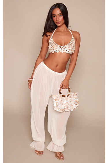 Petite Cream Shell Covered Crochet Bralette Top