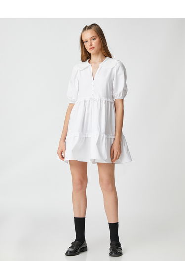 Button Detail Puff Sleeve Button Detail Dress