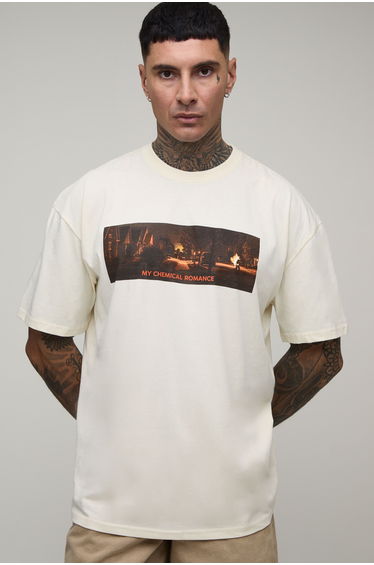Tall Oversized My Chemical Romance License Print T-shirt - ecru