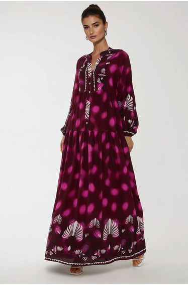 Printed Long Sleeve Viscose Maxi Dress