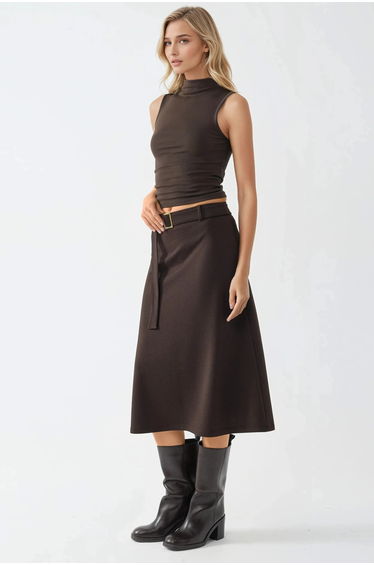 BUSEM High Waist Midi Skirt with Arched Detail
