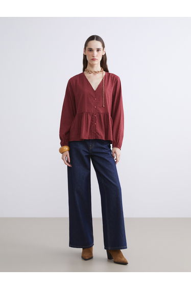 V-Neck Self-Patterned Blouse