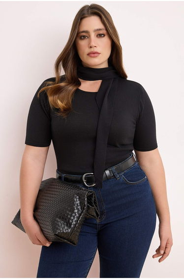 Black Self-Tie Summer Thin Knit Blouse