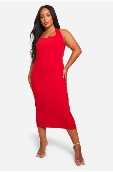 Plus Halterneck Midaxi Dress - red