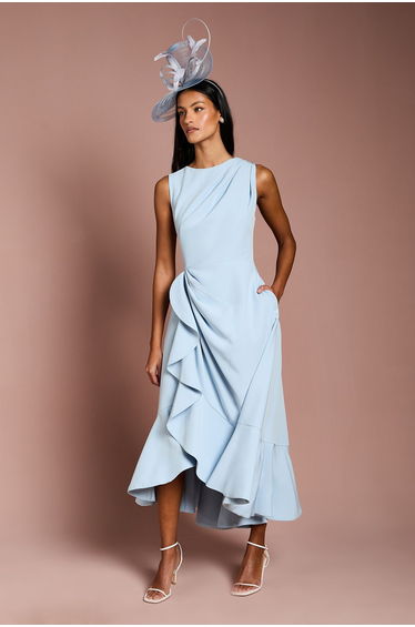 Petite Crepe Ruffle Dress With Low Back