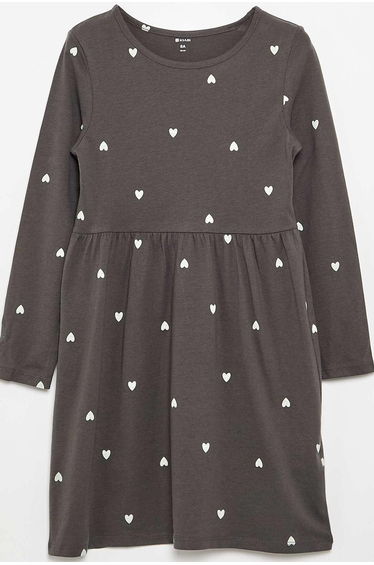 Long-sleeved cotton jersey dress BLACK