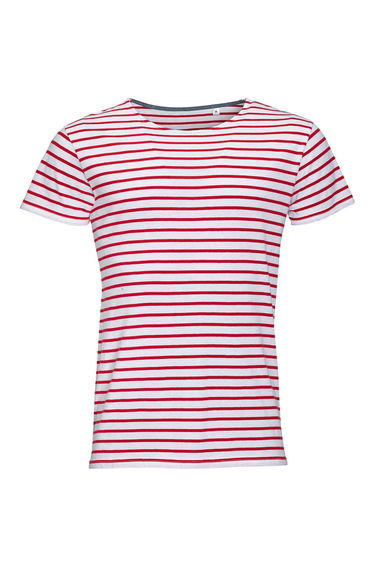SOLS Mens Miles Striped Short Sleeve T-Shirt - White/Red