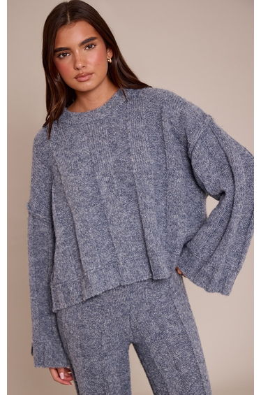 Grey Thick Rib Knitted Crew Neck Jumper