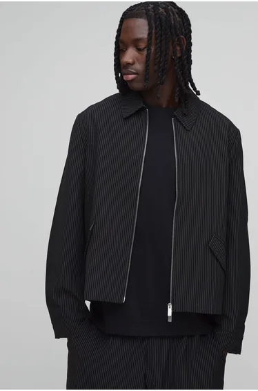 Pinstripe Boxy Fit Tailored Co-Ord Jacket - black