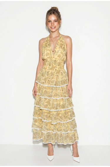 LUCCI Paisley Halter Maxi Dress