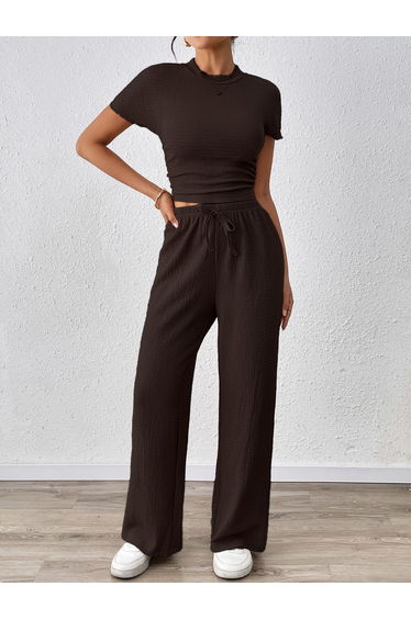 Coffee Brown Textured Top Trousers Co-Ords