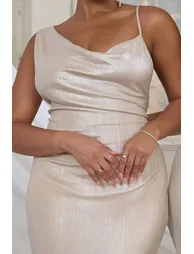 Gold Bias Cut Cowl Front Maxi Dress - 2