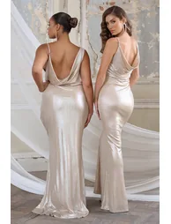 Gold Bias Cut Cowl Front Maxi Dress - 1