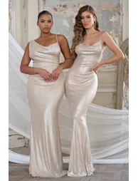 Gold Bias Cut Cowl Front Maxi Dress