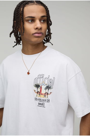 Oversized Boxy Location Palm Print T-Shirt - white