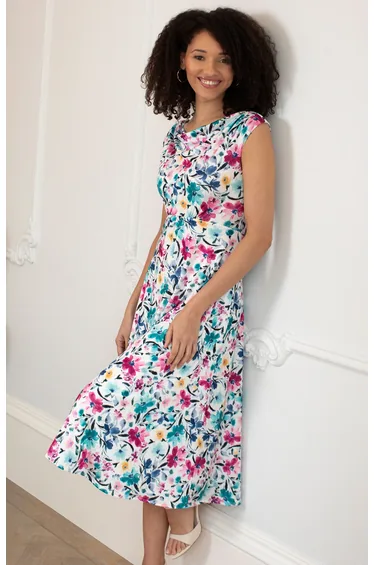 Darcie Cowl Neck Dress (Wild Blossom)