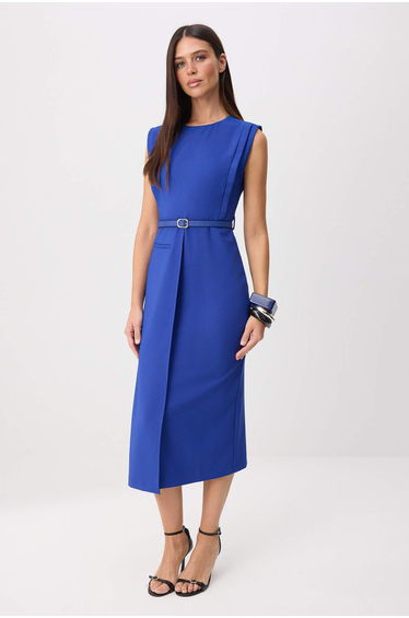 Saks Envelope Closure Belted Midi Woven Dress