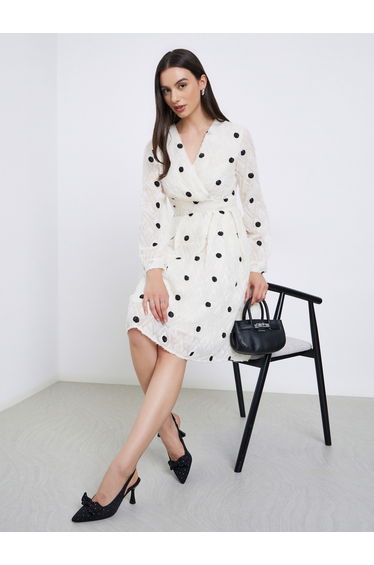 Polka Dot Frayed Knee Length Dress