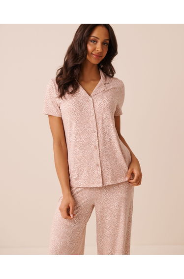 Leopard Print Super Soft Short Sleeve Button-down Shirt
