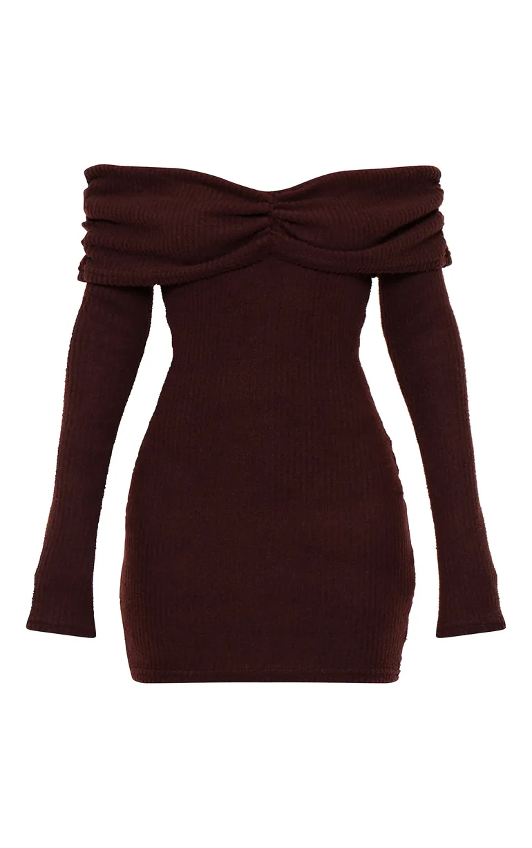 chocolate brown bodycon dress long sleeve Modal Long-Sleeve Mini Dress in Chocolate Brown - XL main image 1