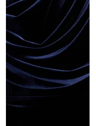 High End | Navy Velvet Asymmetric-Neck Midi Dress With Draped Detailing - 5