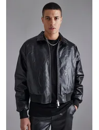 Embossed Pu Baroque Boxy Bomber - black