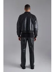 Embossed Pu Baroque Boxy Bomber - black - 1