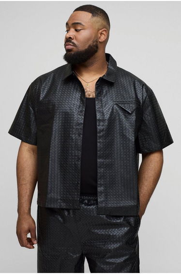 Plus Woven PU Pocket Detail Boxy Shirt - black