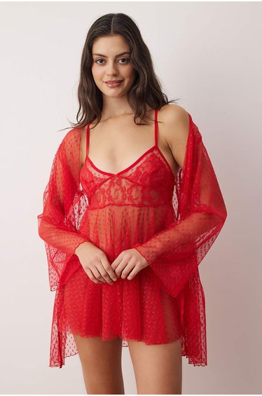 Red tulle plain capless babydoll