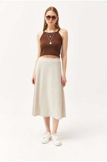 Women's Stone Waist Elastic Flowy Twill Skirt