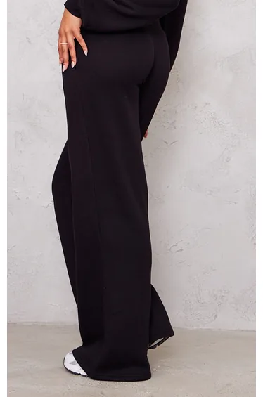 بنطلون رياضي بأرجل عريضة بخصر عالي لون أسود - طويلات القامة