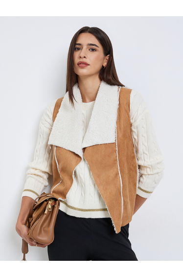 Suede Look Sleeveless Jacket with Inner Fleece