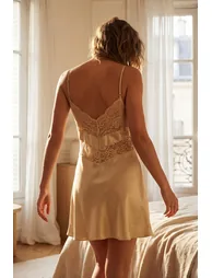 Light Beige Single 100% Polyester Plain Satin Woven Nightgown - 2