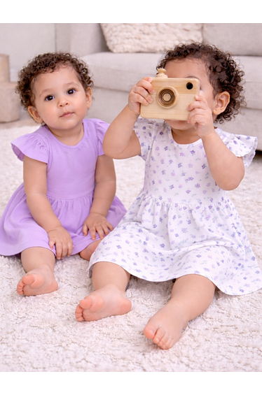 Pack of 2 - Baby Girls Round Neck Dress