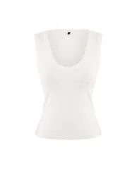 Ecru Fitted/Fits the Body Sleeveless Flexible Knitted Undershirt - 5