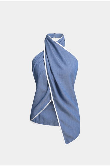 Contrast Binding Halter Asymmetrical Cami Top