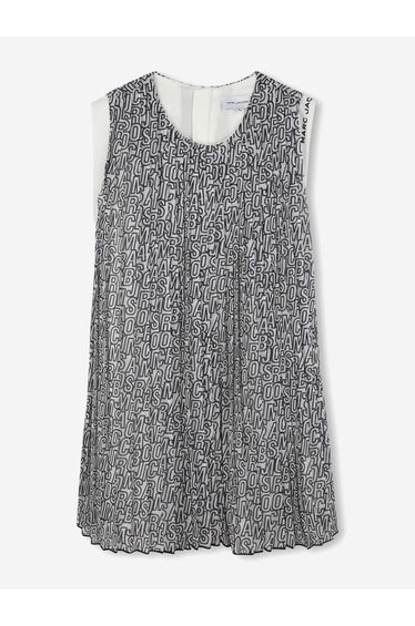 Girls Crepe Pleated Logo Dress in Black