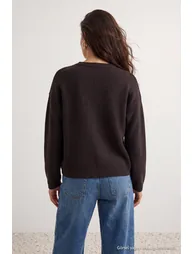 Brown More Sustainable Cotton Wide Fit Basic Knitwear Sweater - 2