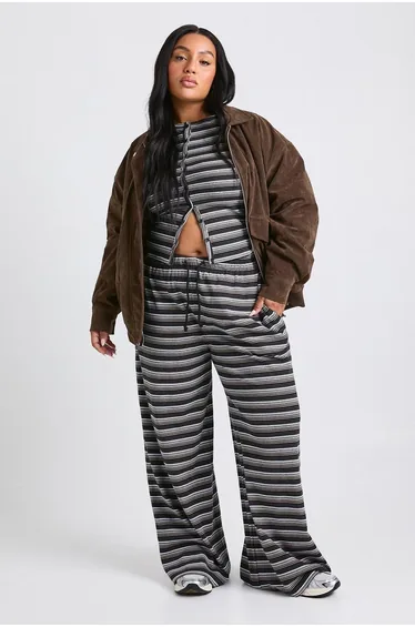 Plus Stripe Wide Leg Trousers - black