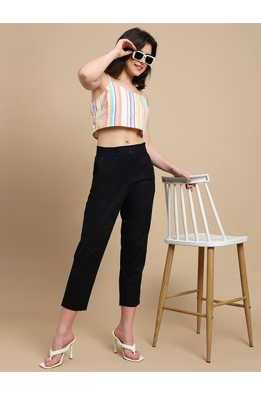 Black Woven Cotton Pants